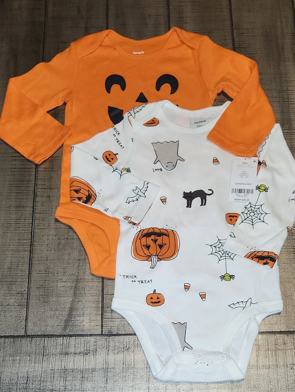 NWT Carter's Halloween Pumpkin & Ghost Long-Sleeve One-Piece Set - Orange/White